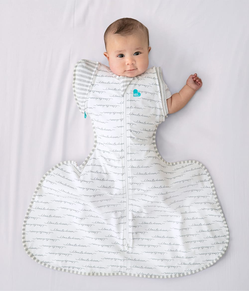 Little Hippy Co. - Love to Dream Swaddle Up Transition Hip Harness Sleepsack in White Dreamer